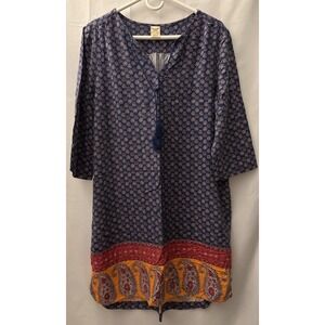 Faded Glory Rayon Dress Womens L‎ Paisley Boho Cottagecore Festival Hippie